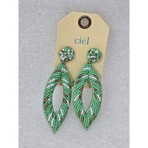 Ciel Green Beaded Drop Earrings With Openwork Design Elegant Handmade Jewelry